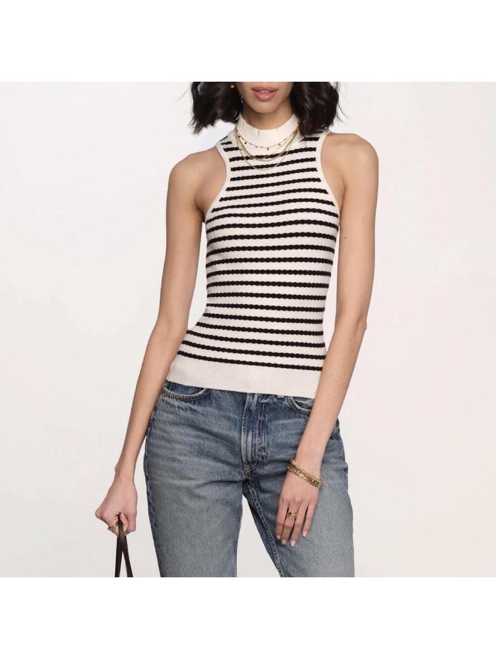 Heartloom Quince black and white striped knit top size M chic casual going out